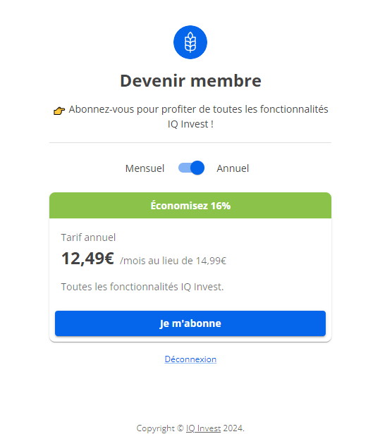 Tarif de IQ invest